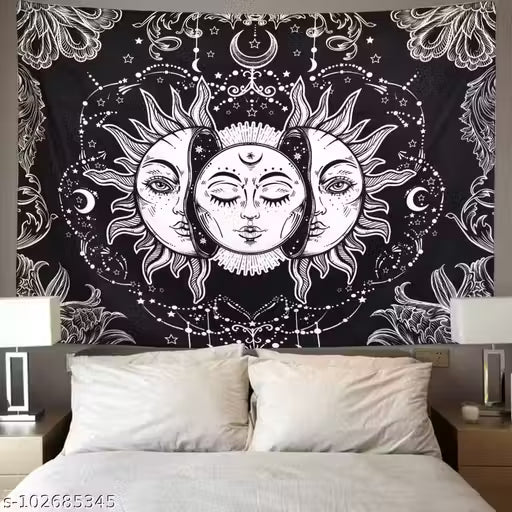 Tapestry Tarot Sun Wall Hanging Cotton Wall Hanging Tapestry Wall Hanging Wall Décor (Black, 84X54 Inches)