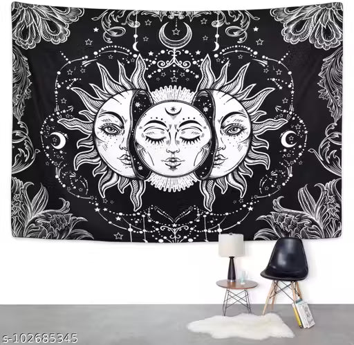 Tapestry Tarot Sun Wall Hanging Cotton Wall Hanging Tapestry Wall Hanging Wall Décor (Black, 84X54 Inches)